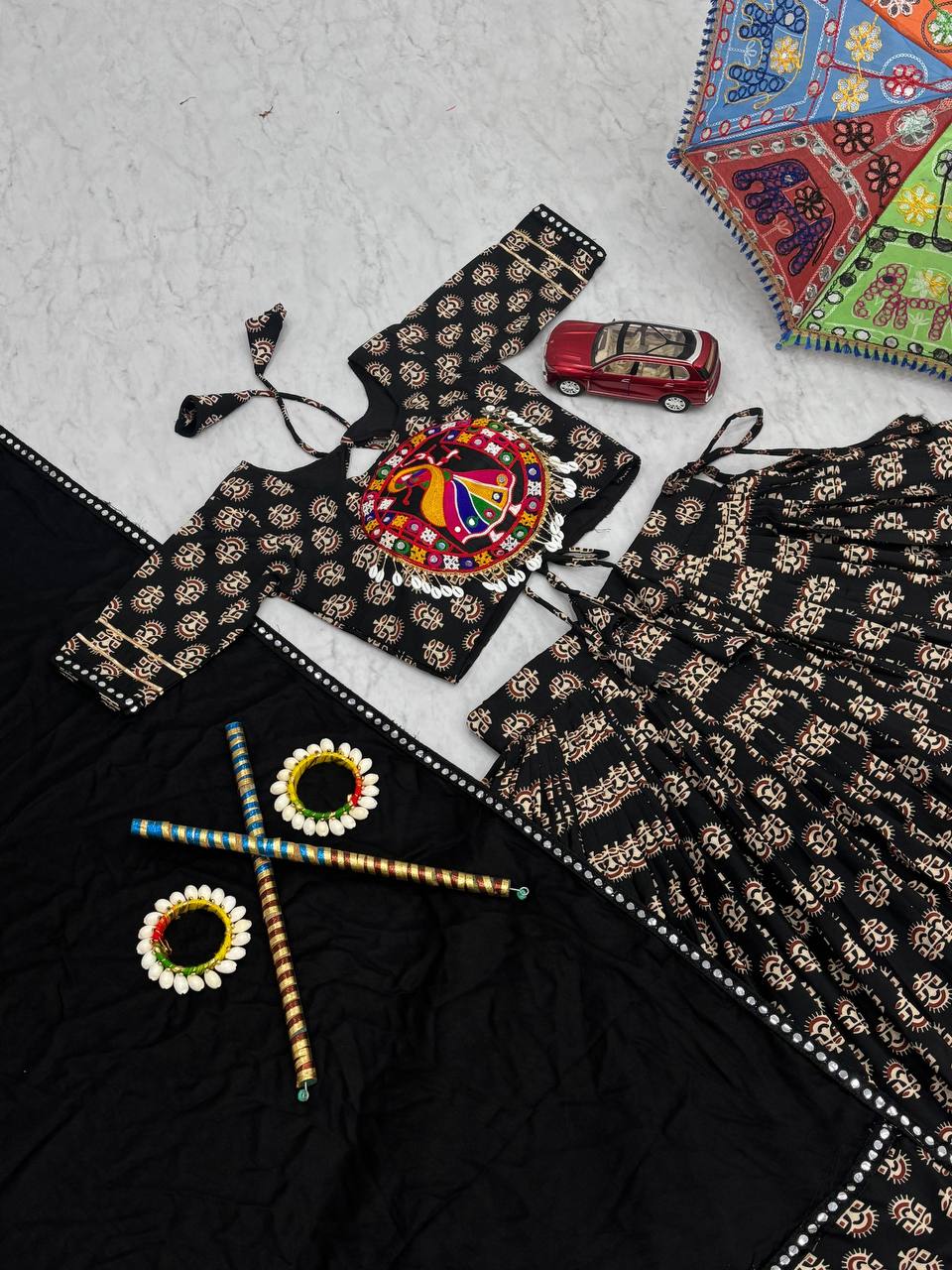 Gamthi Work Black Color Navratri Lehenga Choli