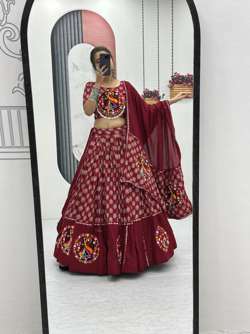Gamthi Work Maroon Color Navratri Lehenga Choli