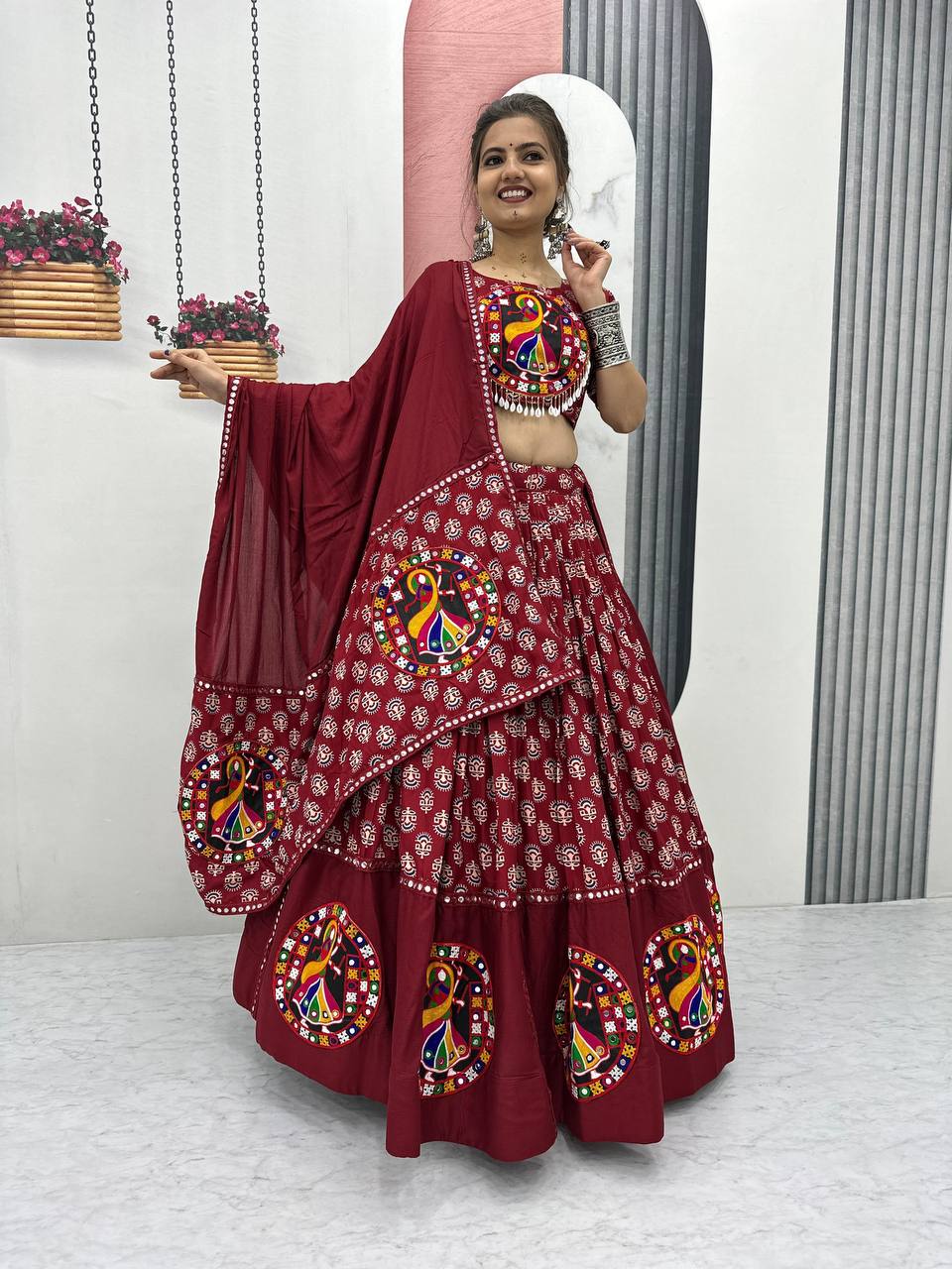 Gamthi Work Maroon Color Navratri Lehenga Choli