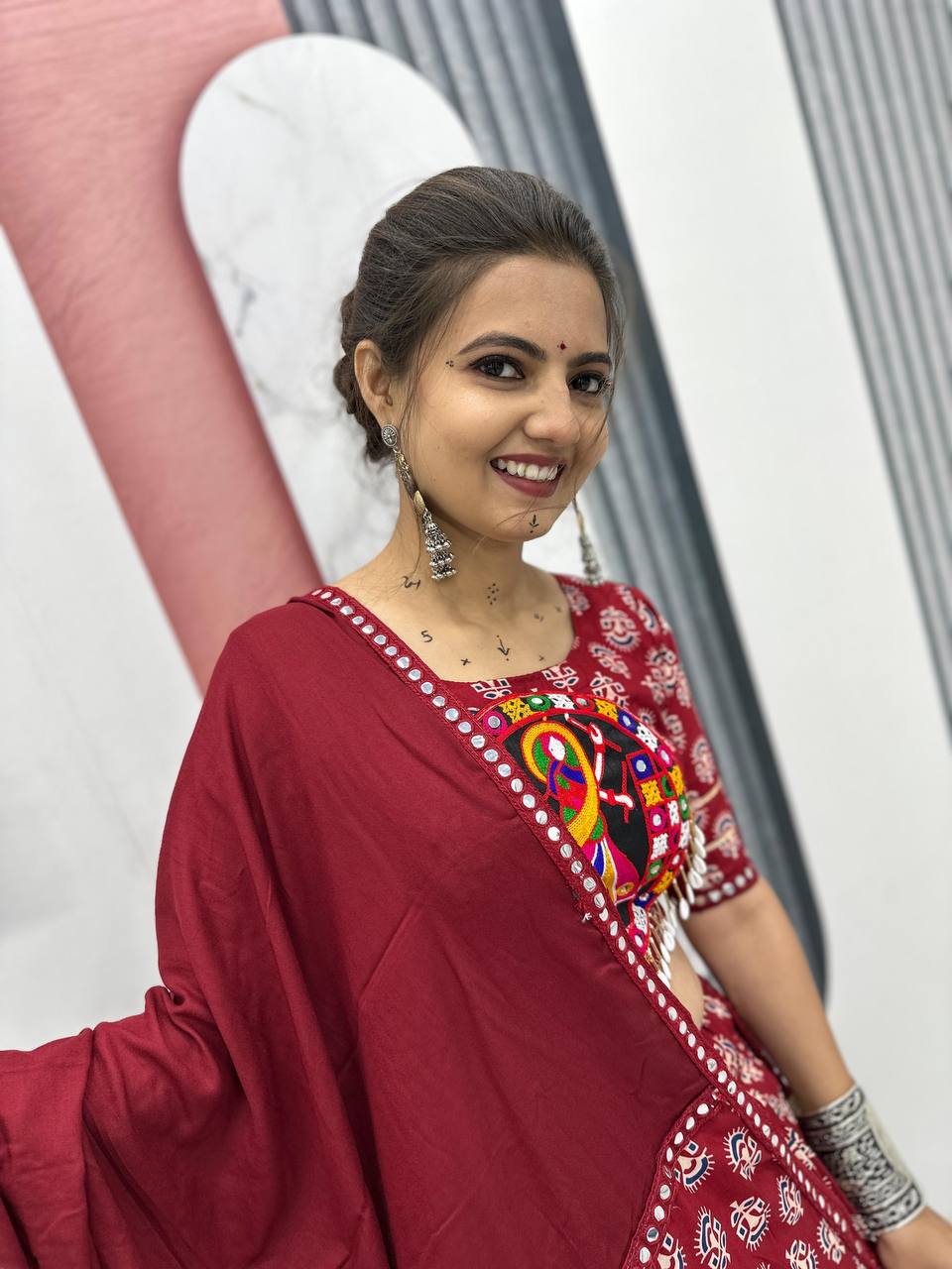Gamthi Work Maroon Color Navratri Lehenga Choli