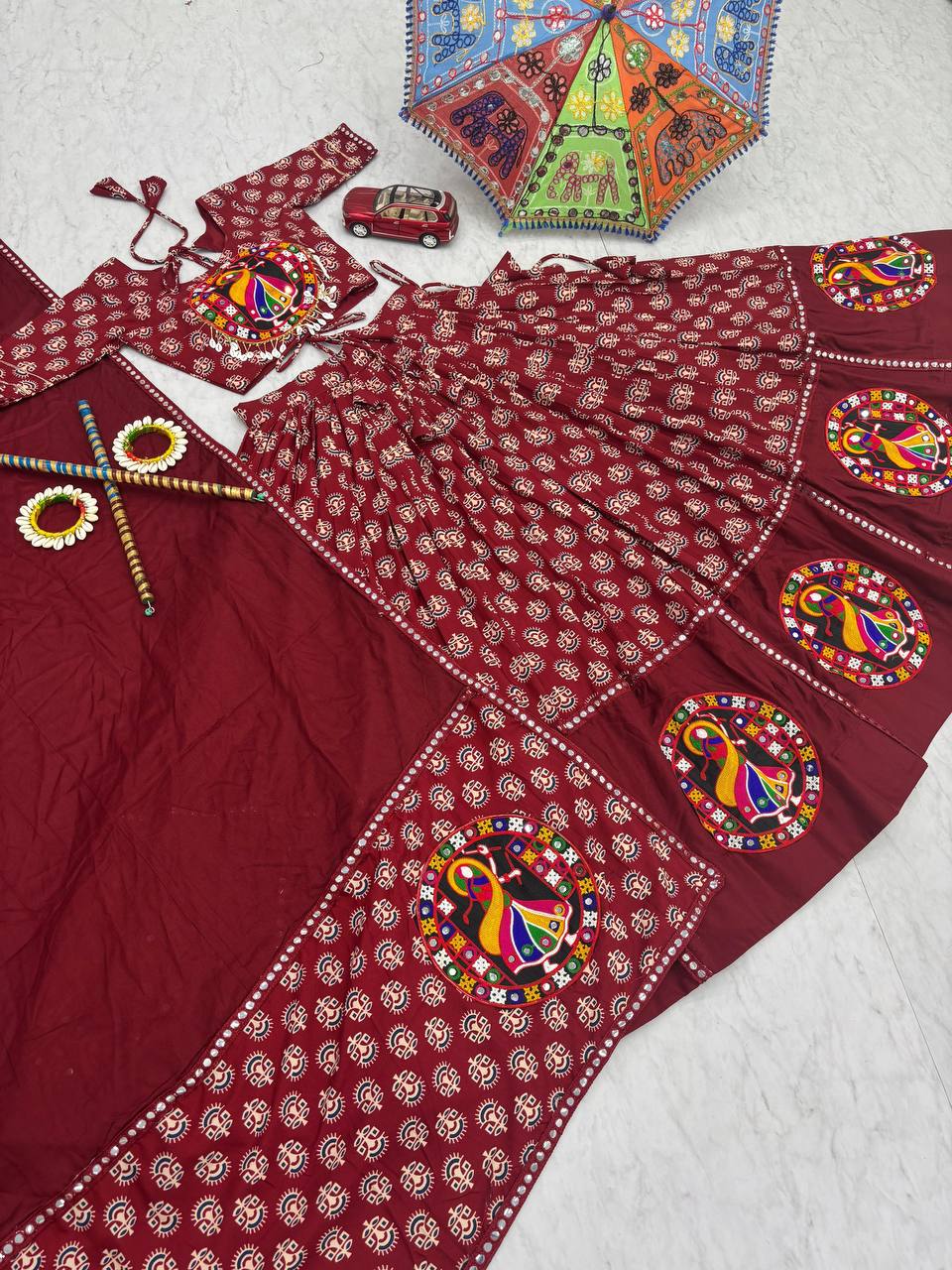 Gamthi Work Maroon Color Navratri Lehenga Choli