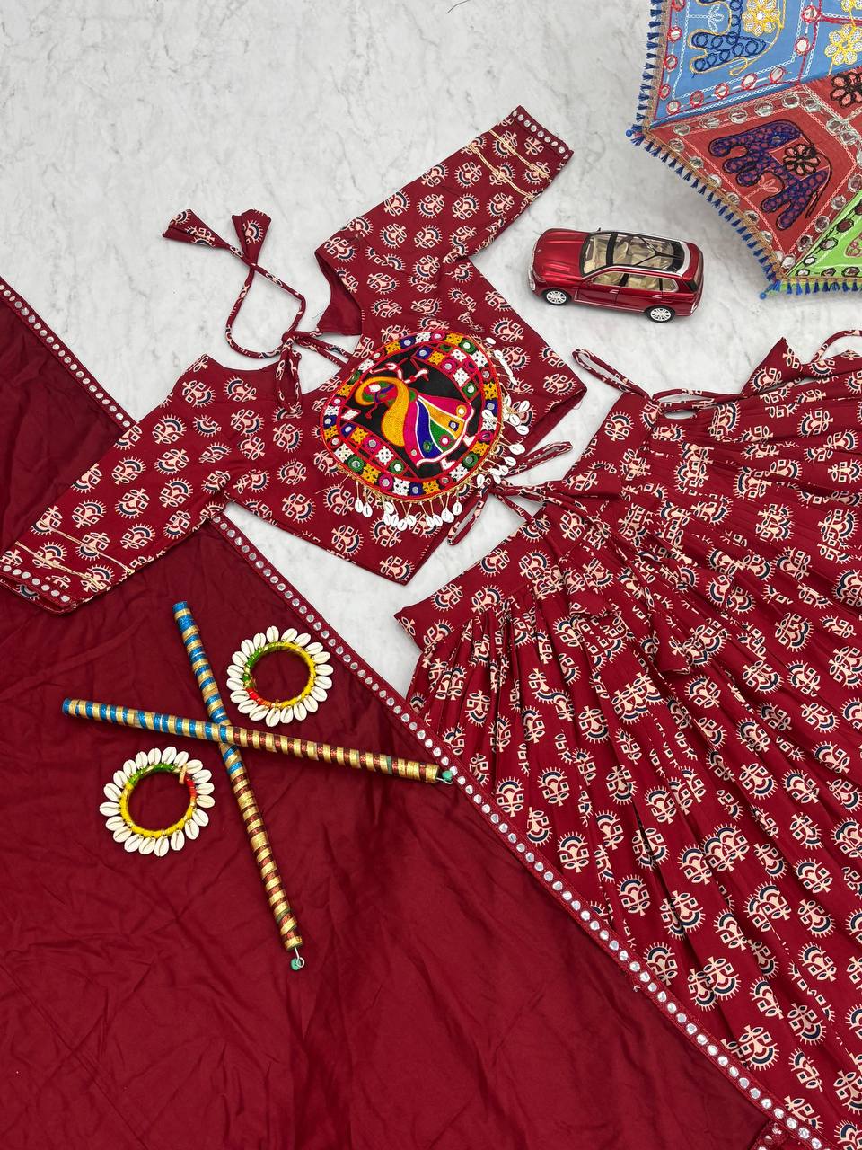 Gamthi Work Maroon Color Navratri Lehenga Choli
