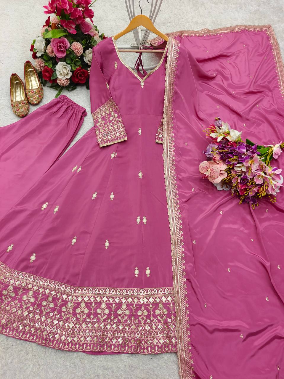 Embroidery Work Pink Color Anarkali Gown
