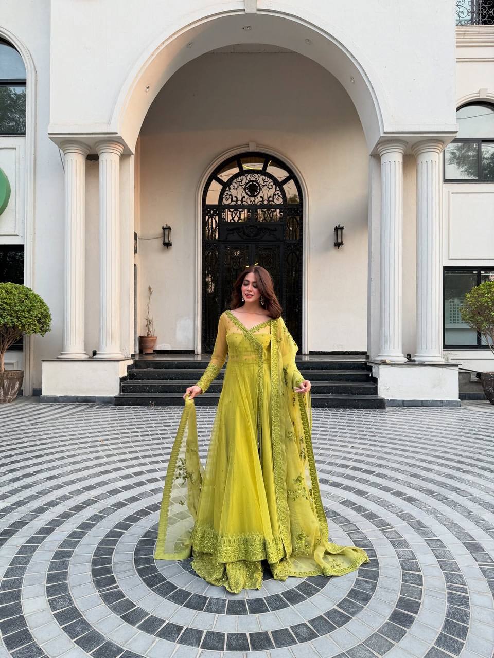 Sequence Work Lemon Color Kediya Style Shrug With Lehenga