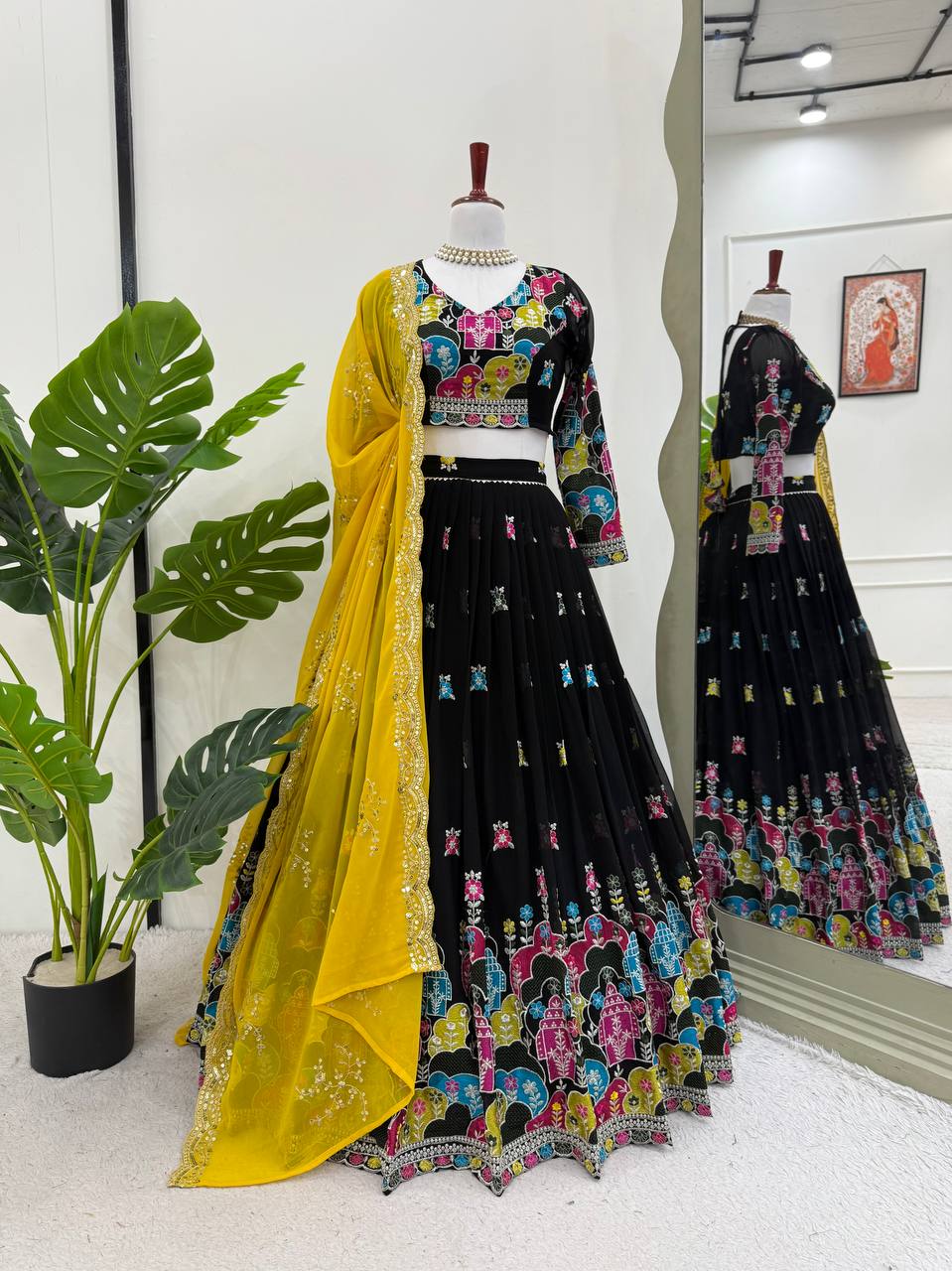 Thread With Sequence Work Navratri Black Lehenga Choli