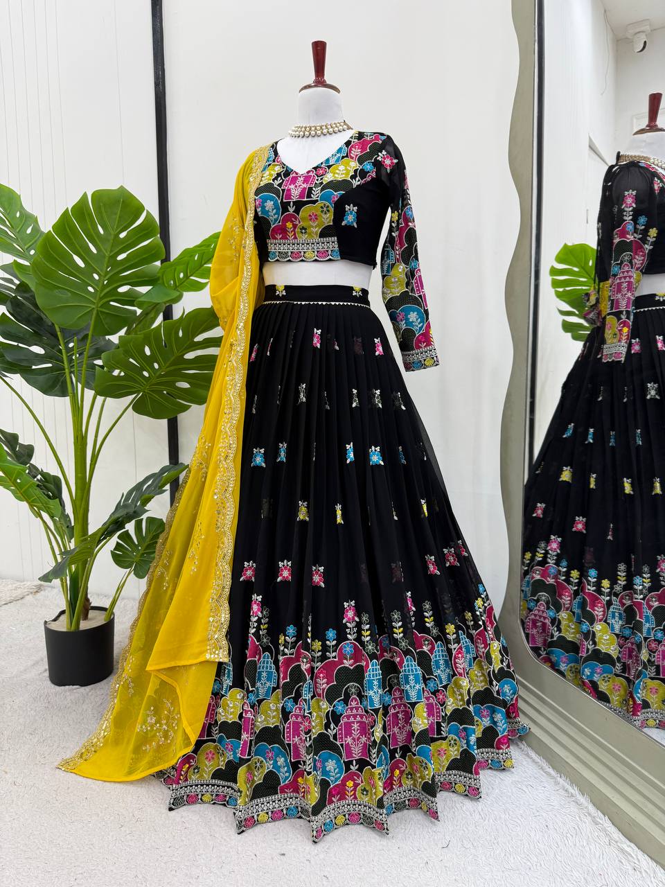 Thread With Sequence Work Navratri Black Lehenga Choli