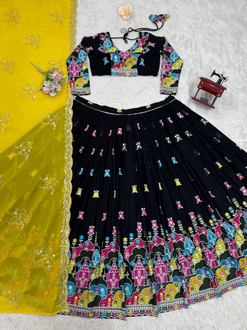 Thread With Sequence Work Navratri Black Lehenga Choli