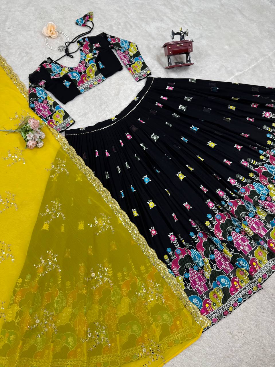 Thread With Sequence Work Navratri Black Lehenga Choli
