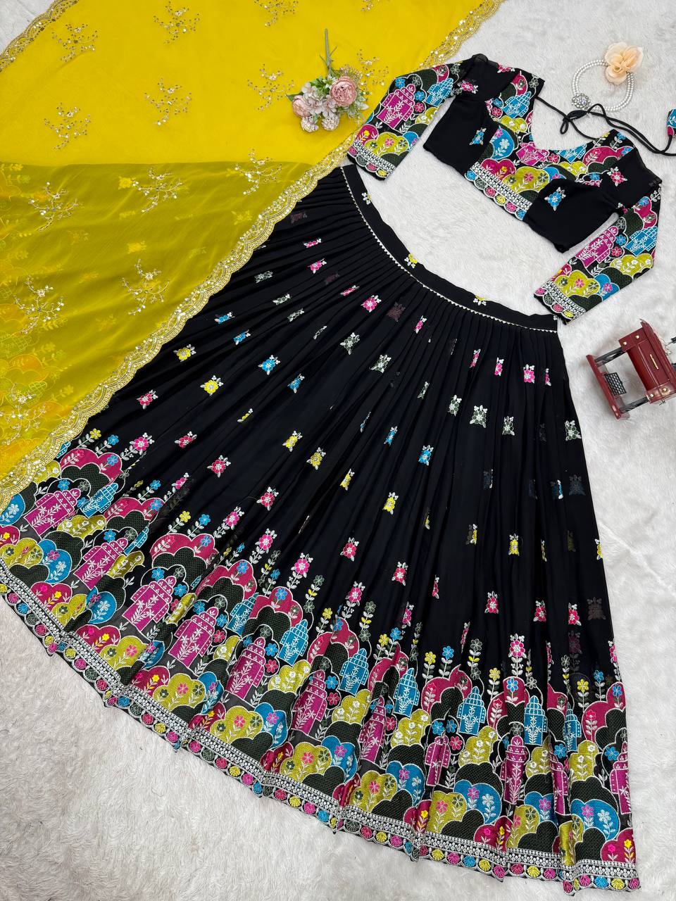 Thread With Sequence Work Navratri Black Lehenga Choli