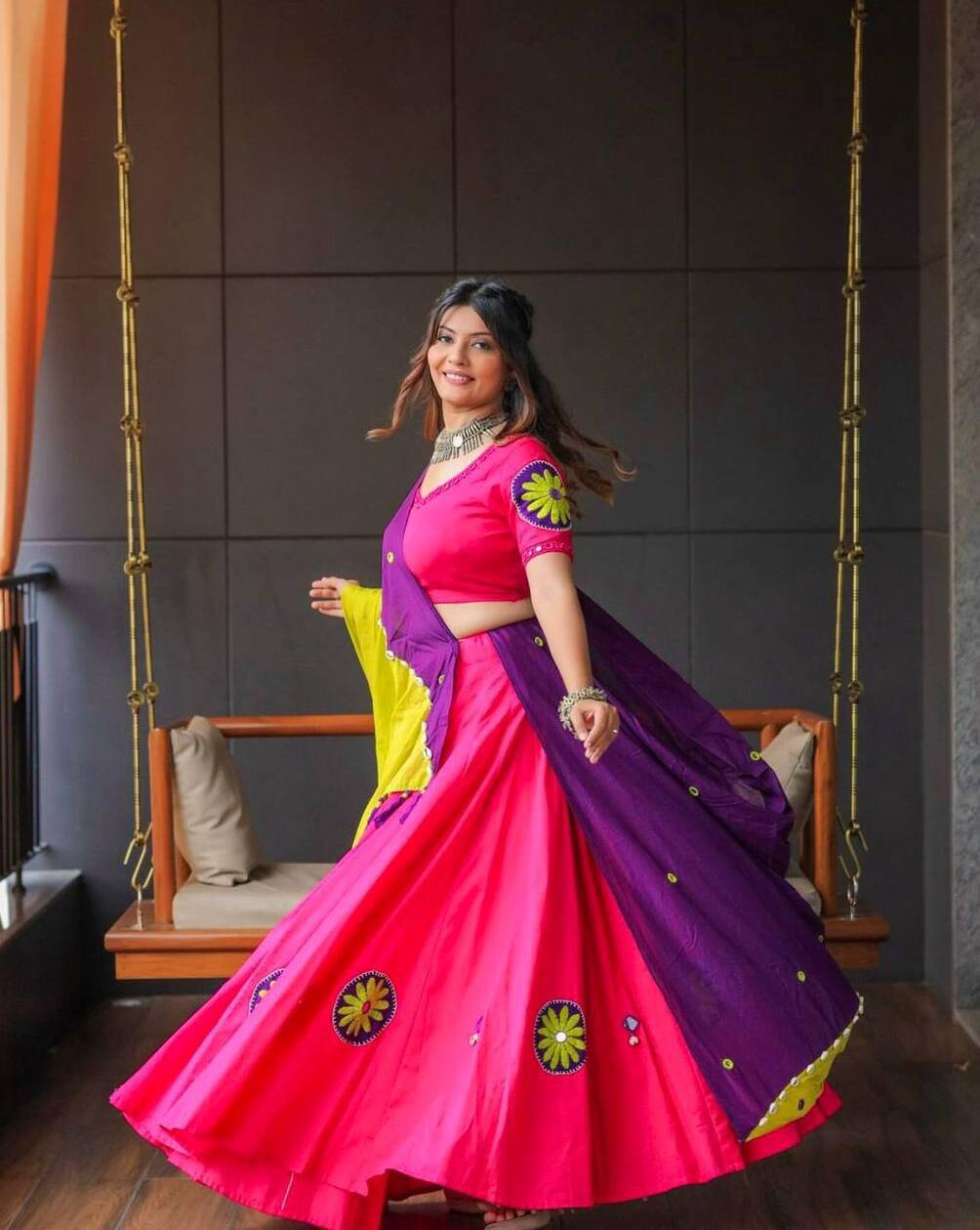Thread Work Pink Color Navratri Special Lehenga Choli