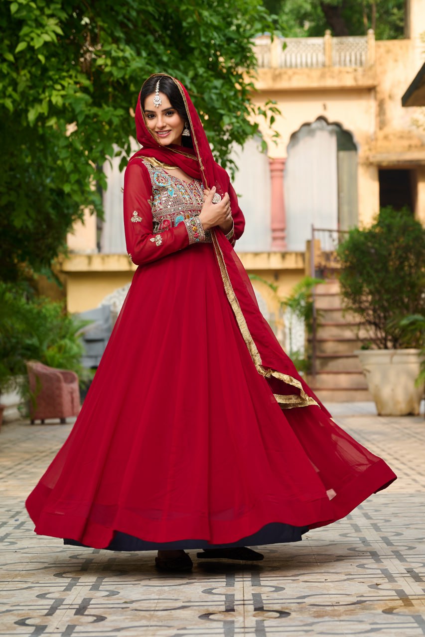 Multi Thread Work Red Color Exclusive Gown