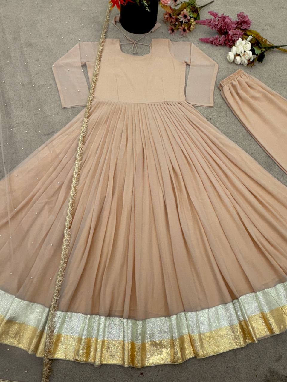 Georgette Peach Color Outstanding Long Gown