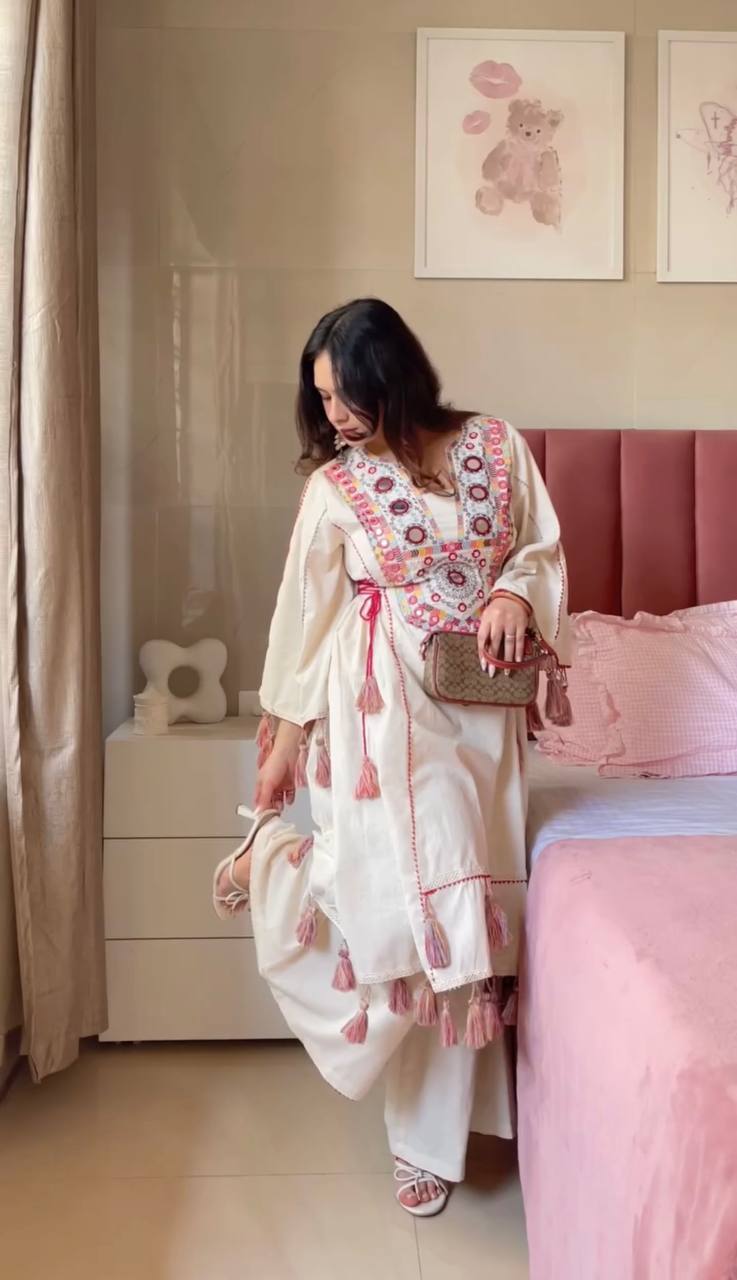Rakhi Special White Color Sequence Work Palazzo Set