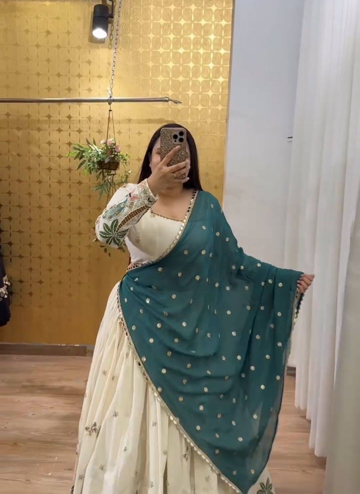 Navratri Special Off White Color Sequence Work Lehenga Choli