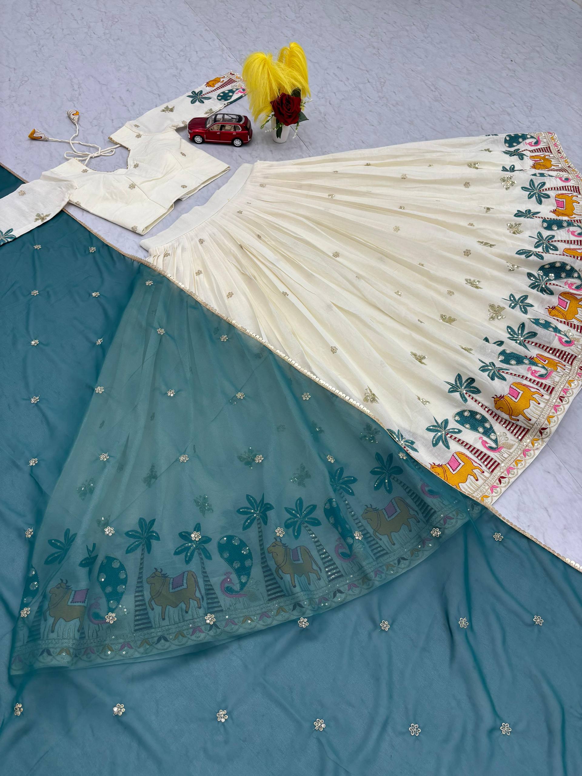 Navratri Special Off White Color Sequence Work Lehenga Choli