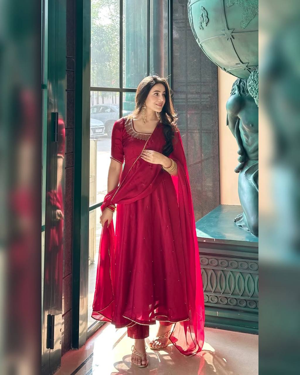 Wonderful Fully Stitched Pink Color Moti Work Long Gown