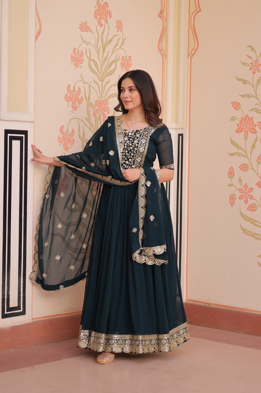 Rama Color Embroidery Work Luxuriant Designer Gown