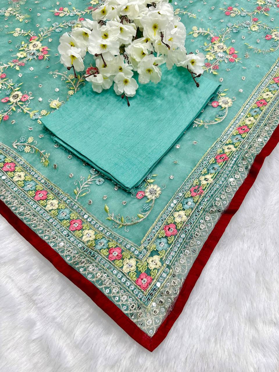 Sequence With Thread Work Rama Color Designer Saree
