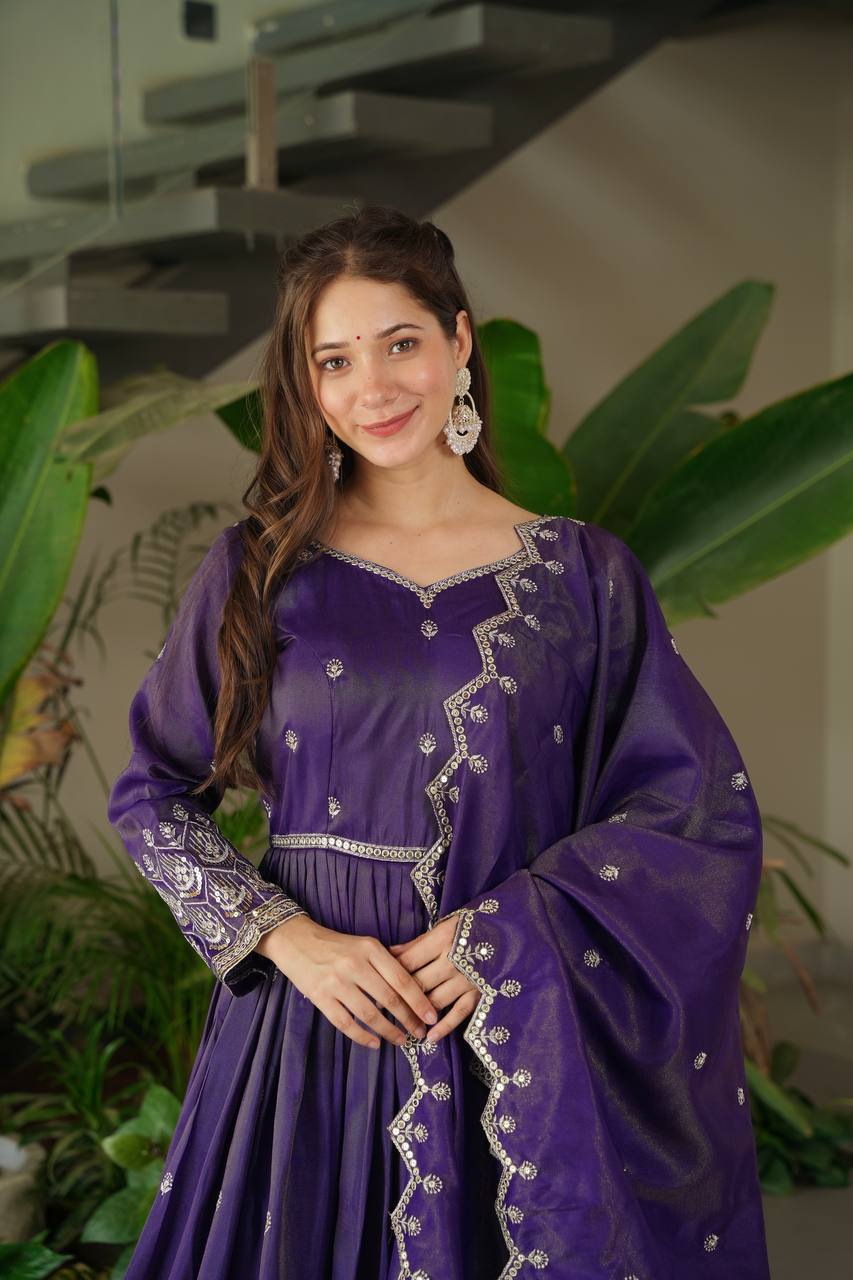 Embroidered Purple Color Stunning Gown With Dupatta
