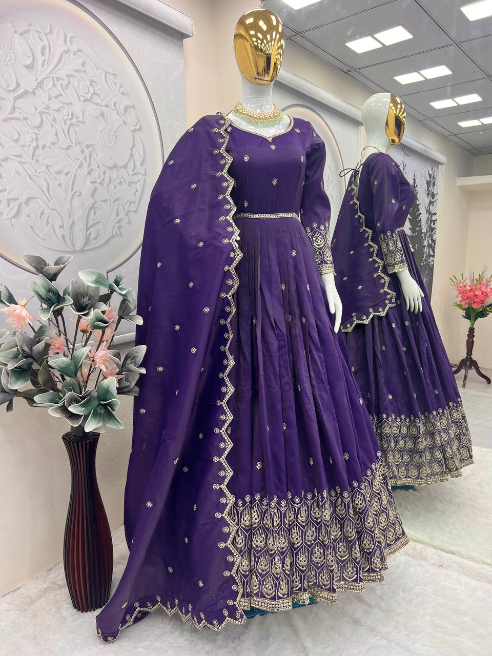 Embroidered Purple Color Stunning Gown With Dupatta