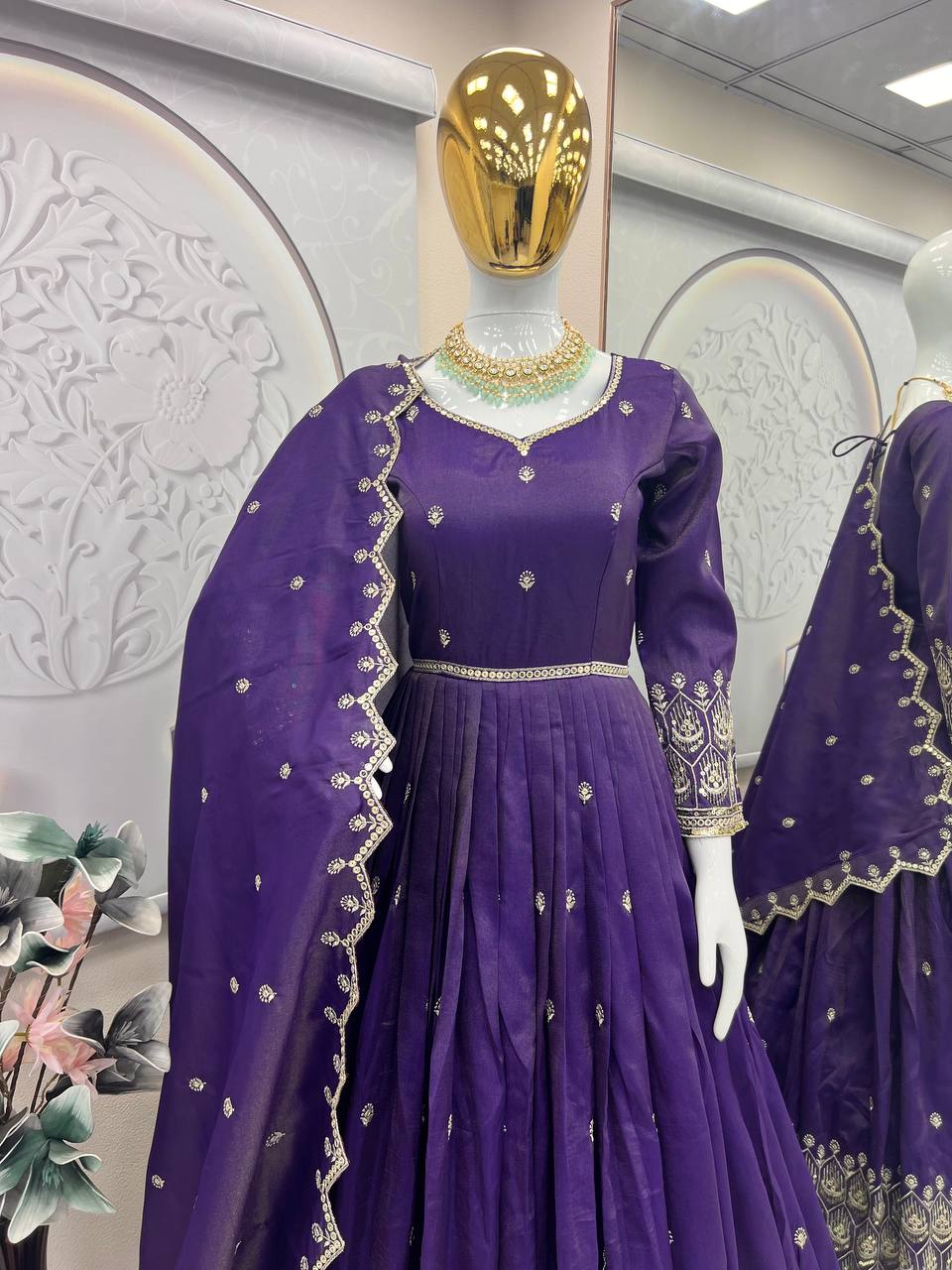 Embroidered Purple Color Stunning Gown With Dupatta