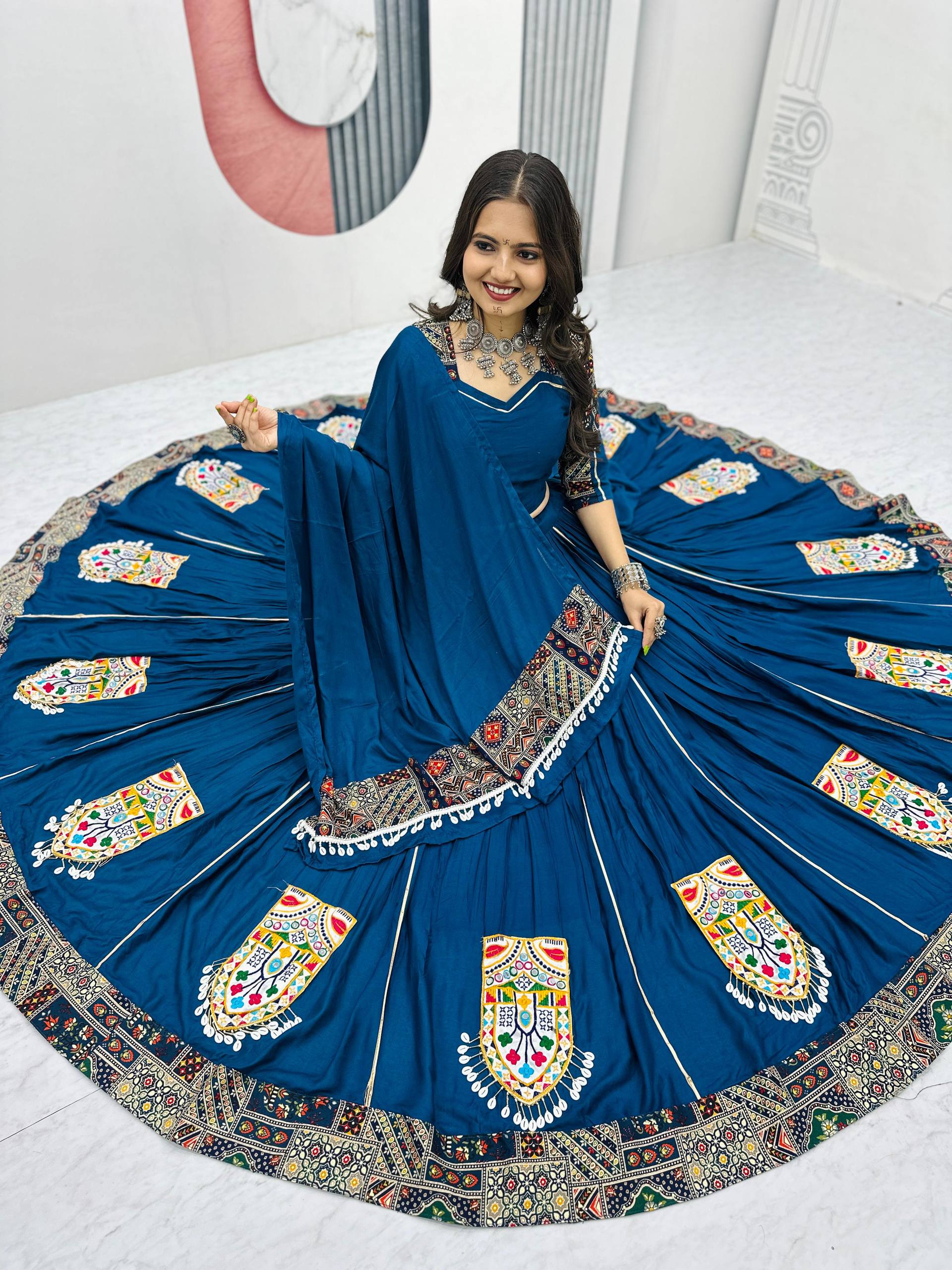 Navratri Look Gamathi Work Blue Color Beautiful Lehenga Choli