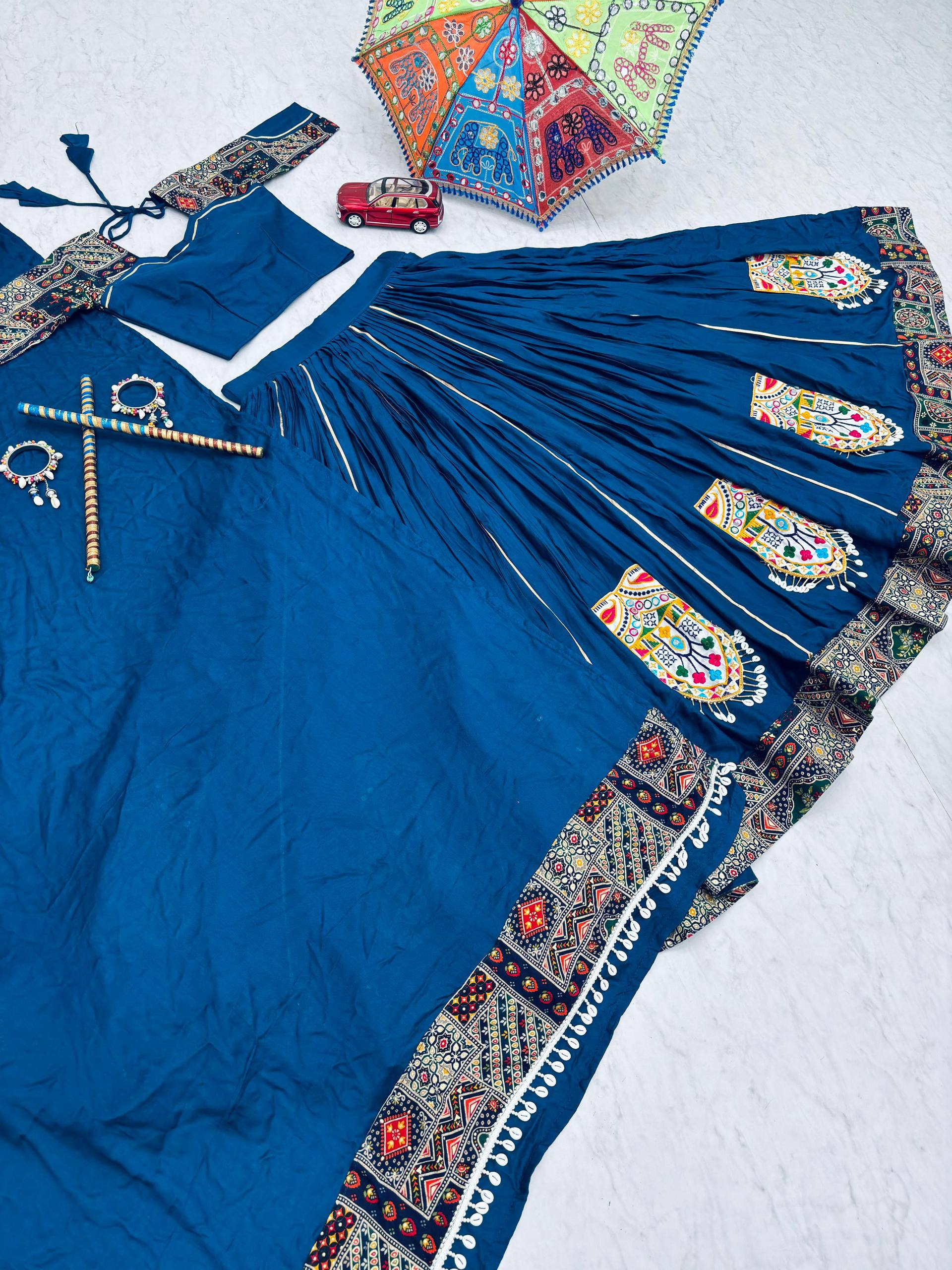 Navratri Look Gamathi Work Blue Color Beautiful Lehenga Choli