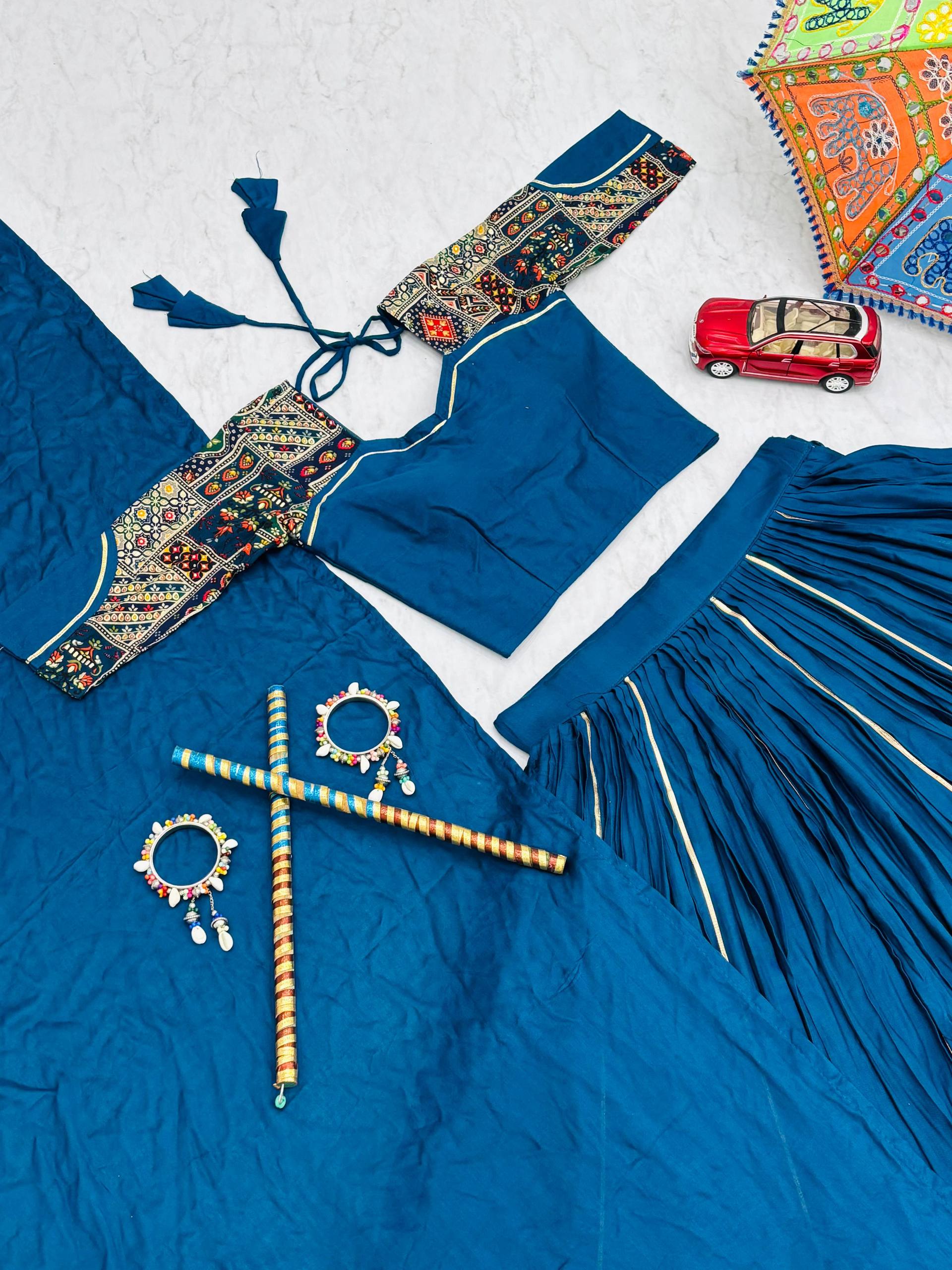 Navratri Look Gamathi Work Blue Color Beautiful Lehenga Choli