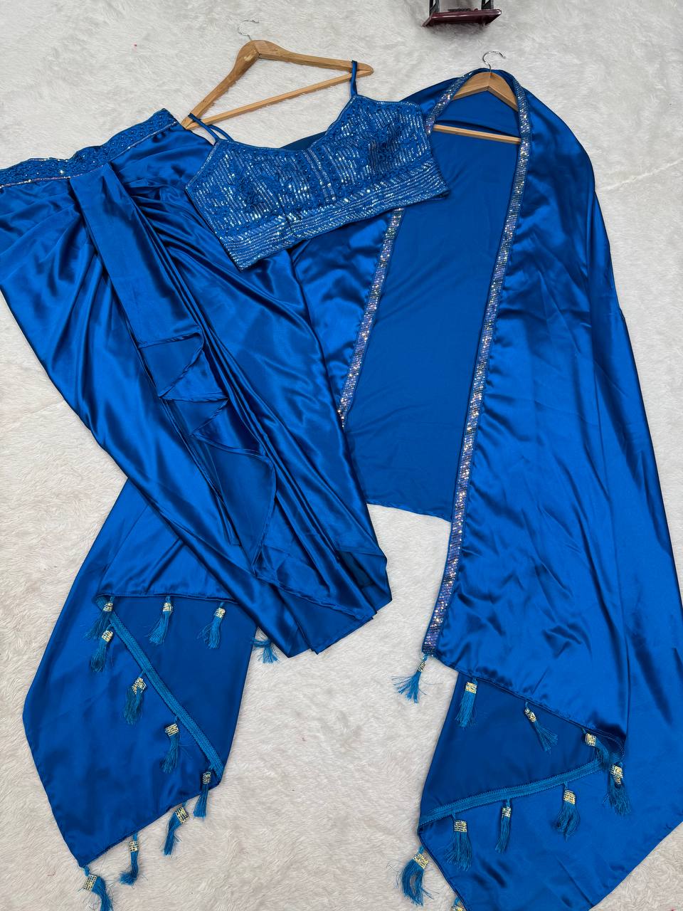 Blissful Blue Color Dhoti Suit With Shrug