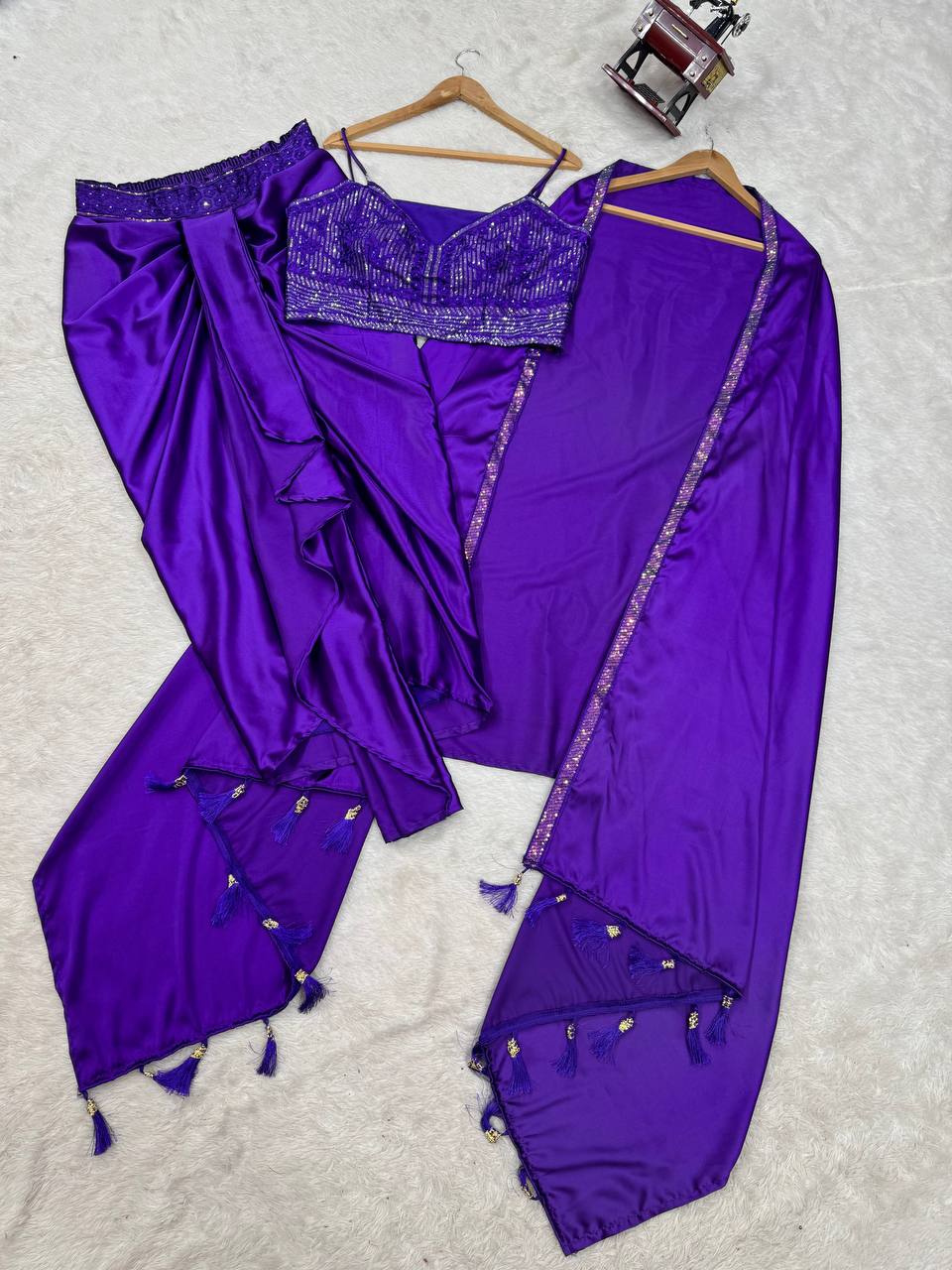 Blissful Purple Color Dhoti Suit With Shrug