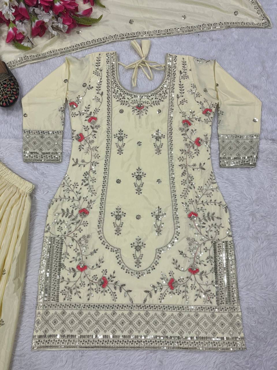 Off White Color Heavy Work Glimmering Sharara Suit