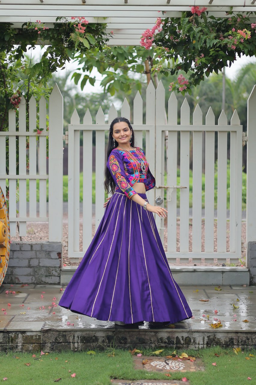 Embroidered Purple Color Lehenga Set With Koti For Navratri
