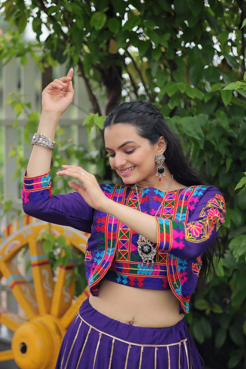 Embroidered Purple Color Lehenga Set With Koti For Navratri