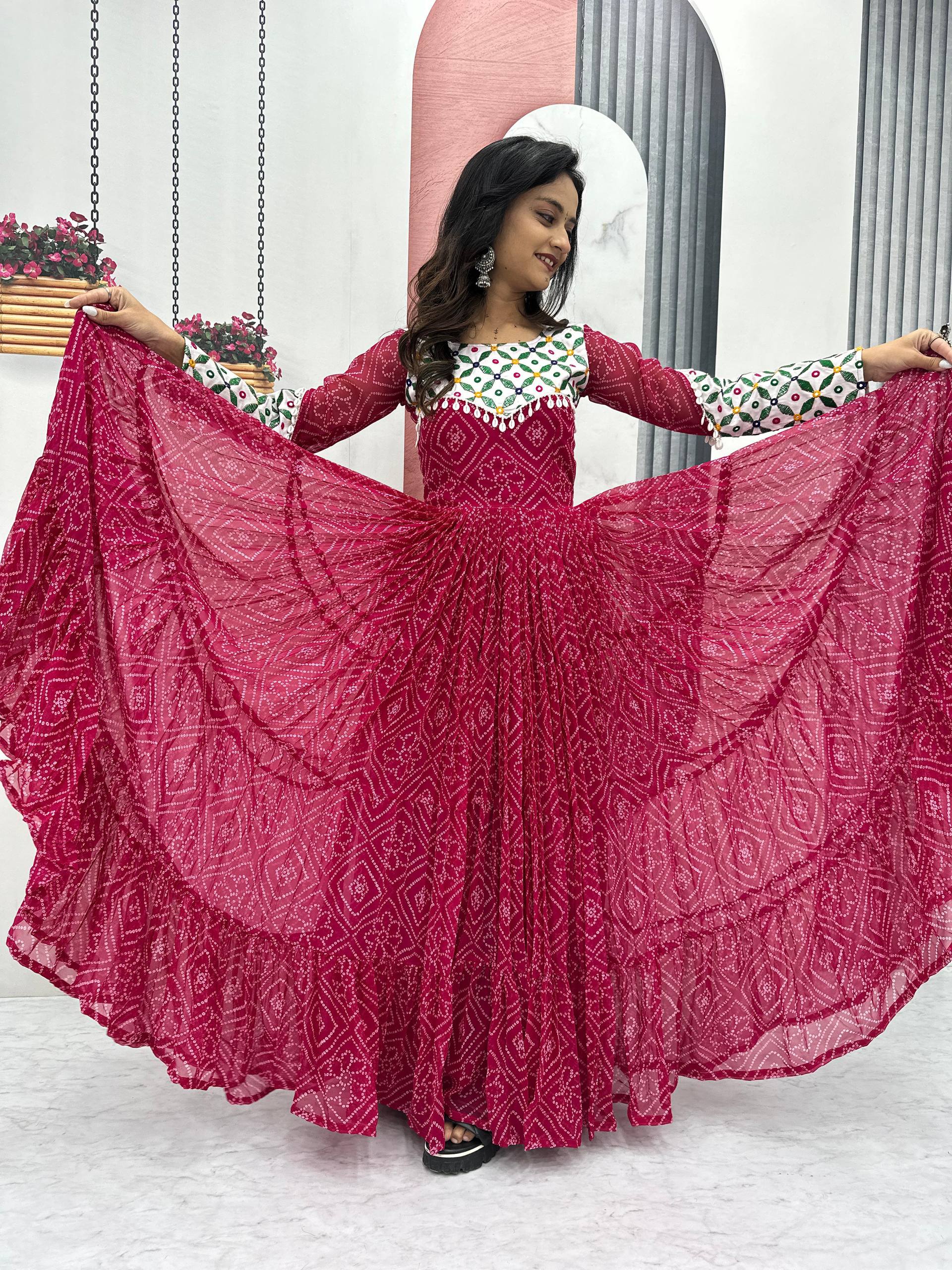 Gamthi Work Pink Color Gown For Navratri Festival