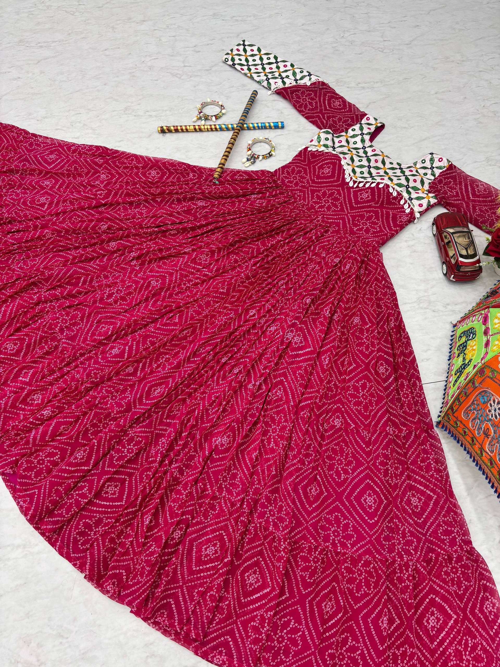 Gamthi Work Pink Color Gown For Navratri Festival