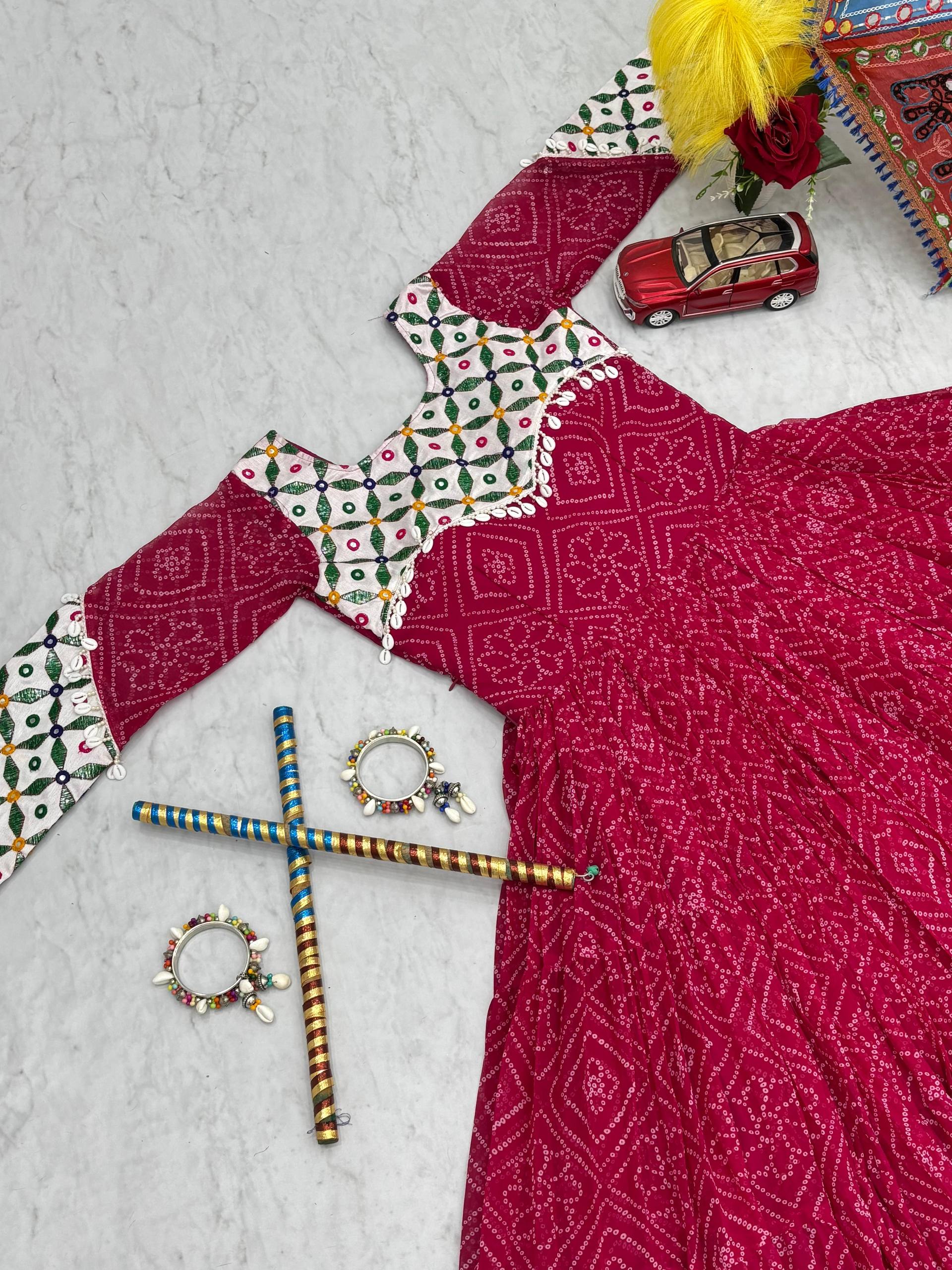 Gamthi Work Pink Color Gown For Navratri Festival