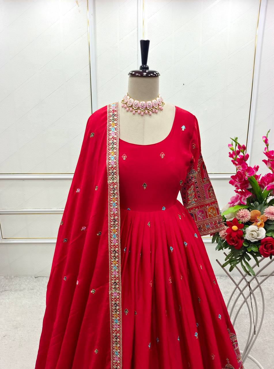 Beautiful Embroidery Work Red Color Anarkali Gown