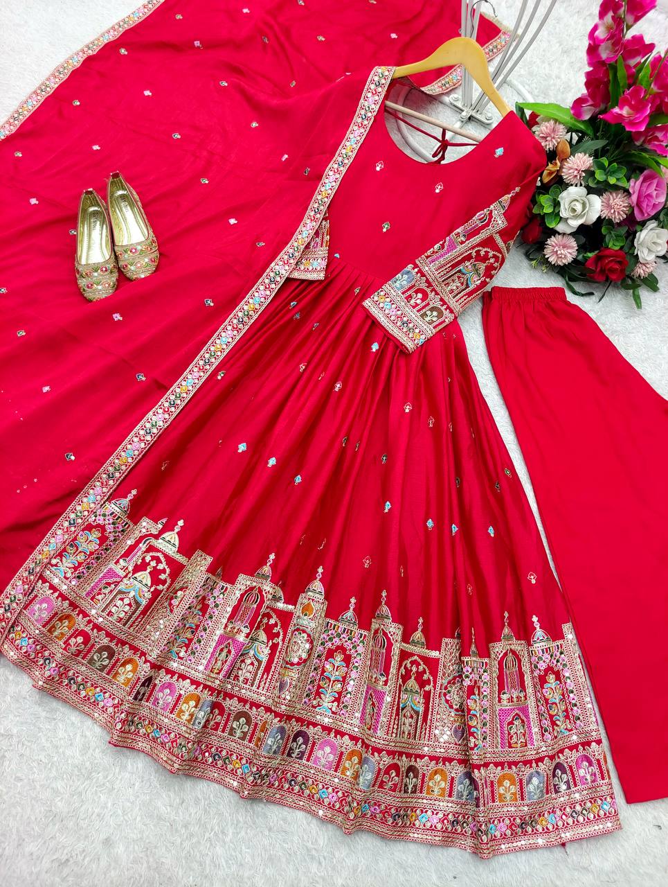 Beautiful Embroidery Work Red Color Anarkali Gown