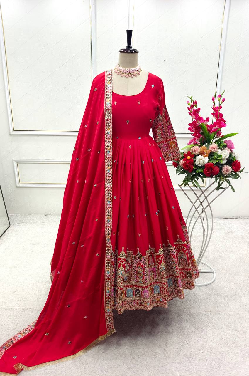 Beautiful Embroidery Work Red Color Anarkali Gown