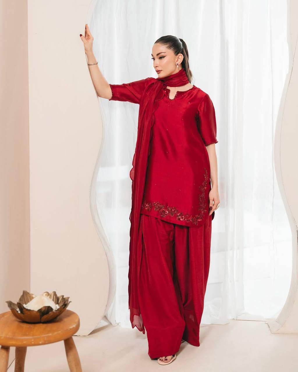 Beads Work Red Color Salwar Suit