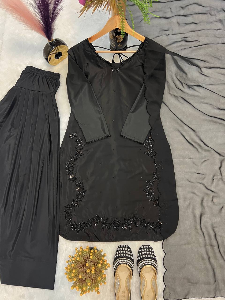Beads Work Black Color Salwar Suit