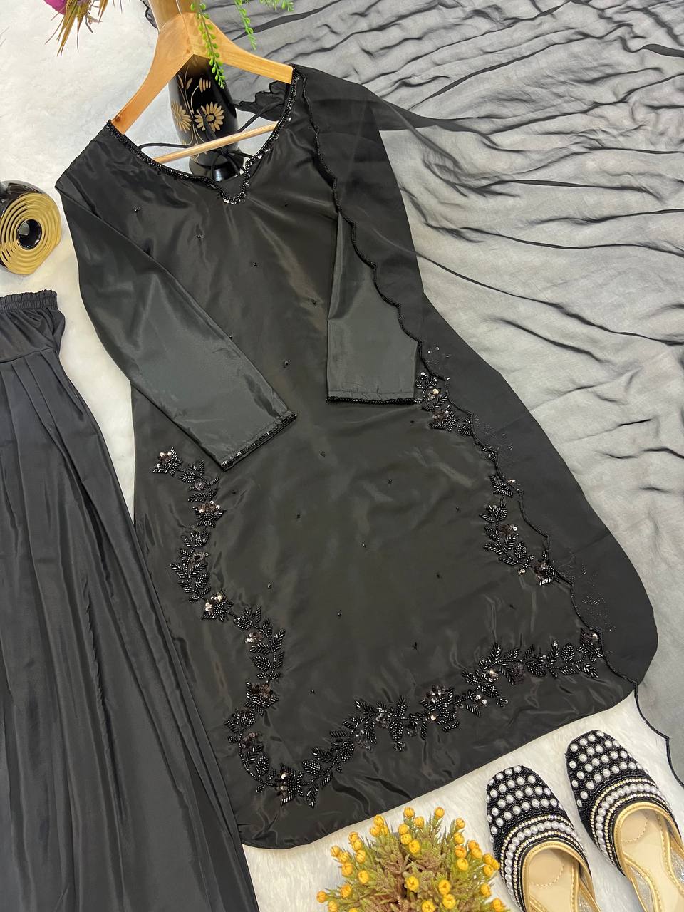 Beads Work Black Color Salwar Suit