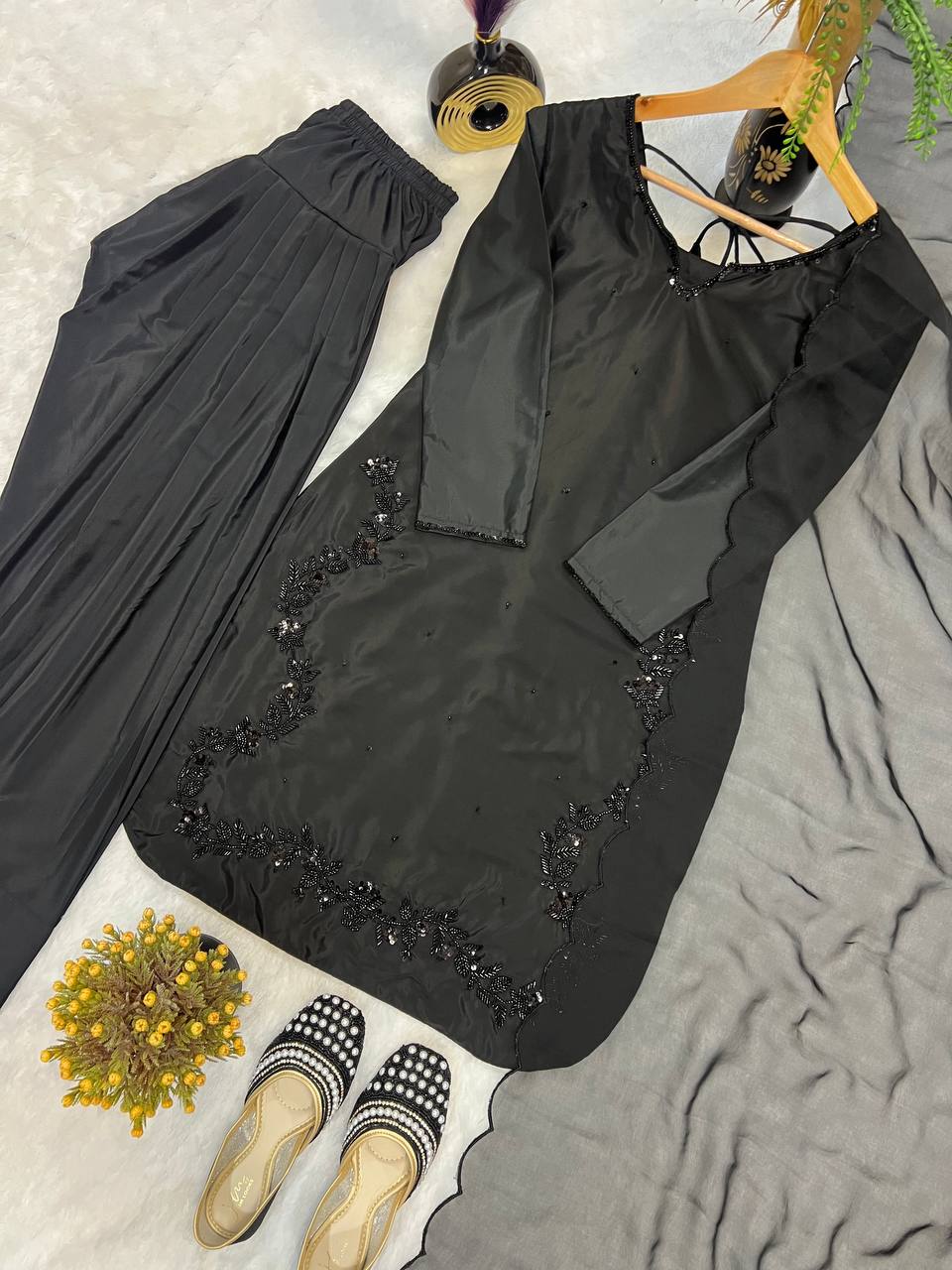 Beads Work Black Color Salwar Suit