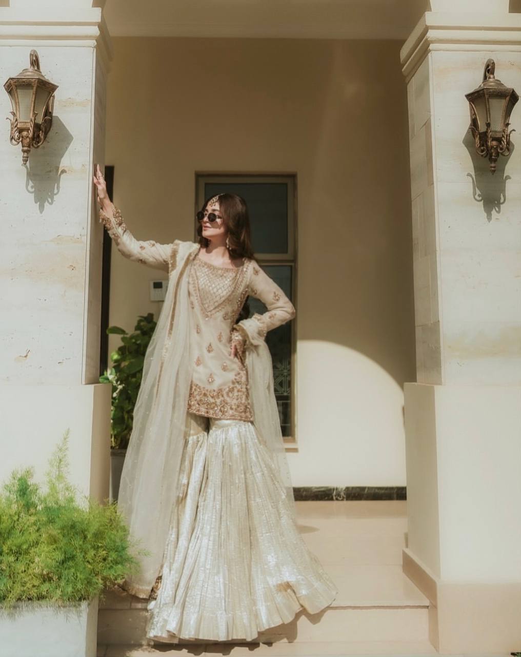 Embroidered White Color Innovative Sharara Suit