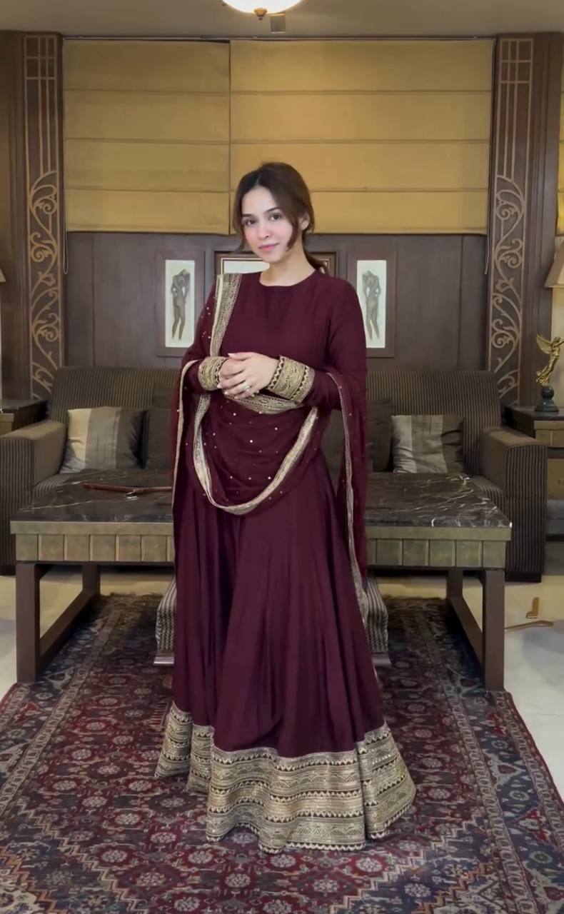 Designer Function Wear Wine Color Exclusive Gown