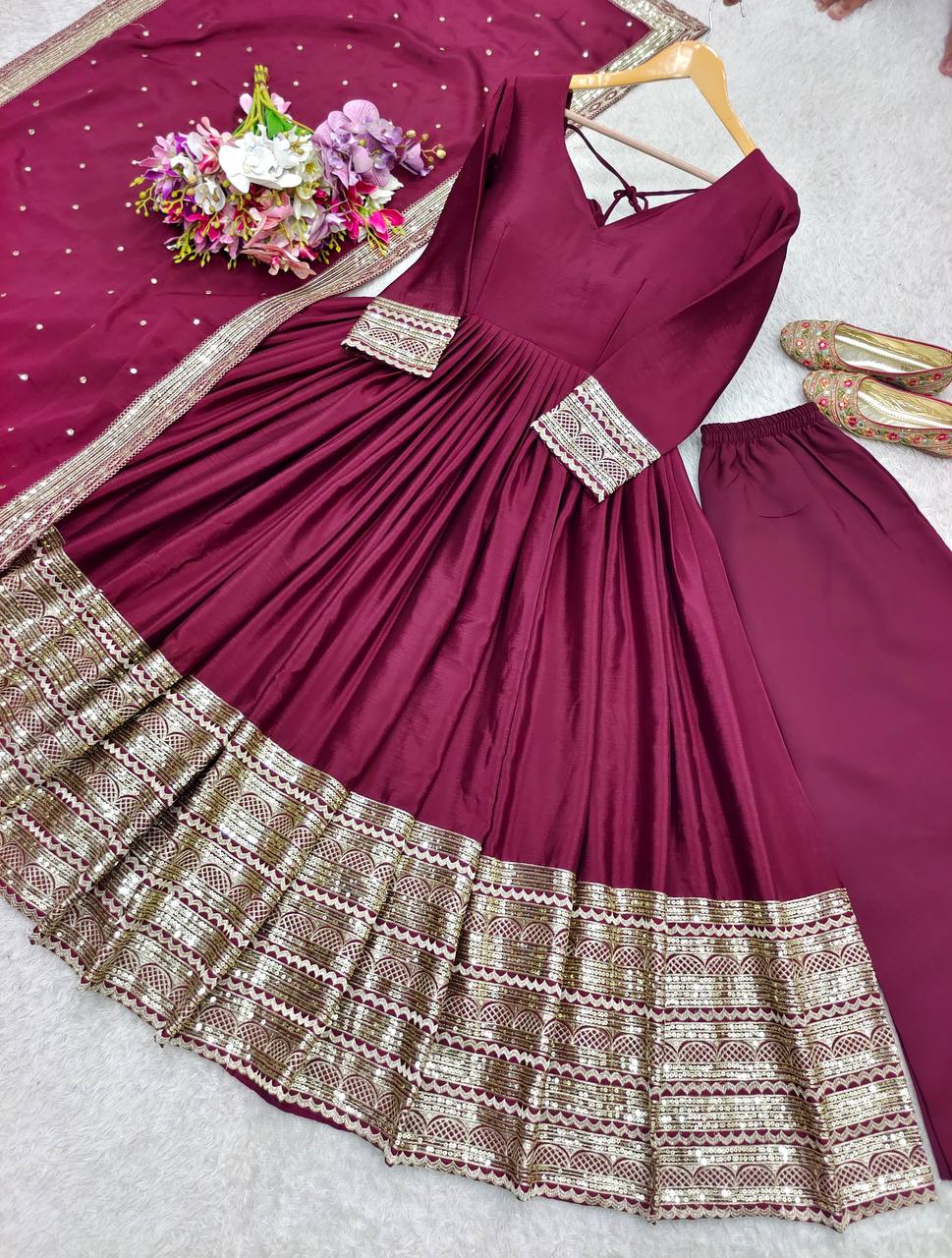 Designer Function Wear Wine Color Exclusive Gown