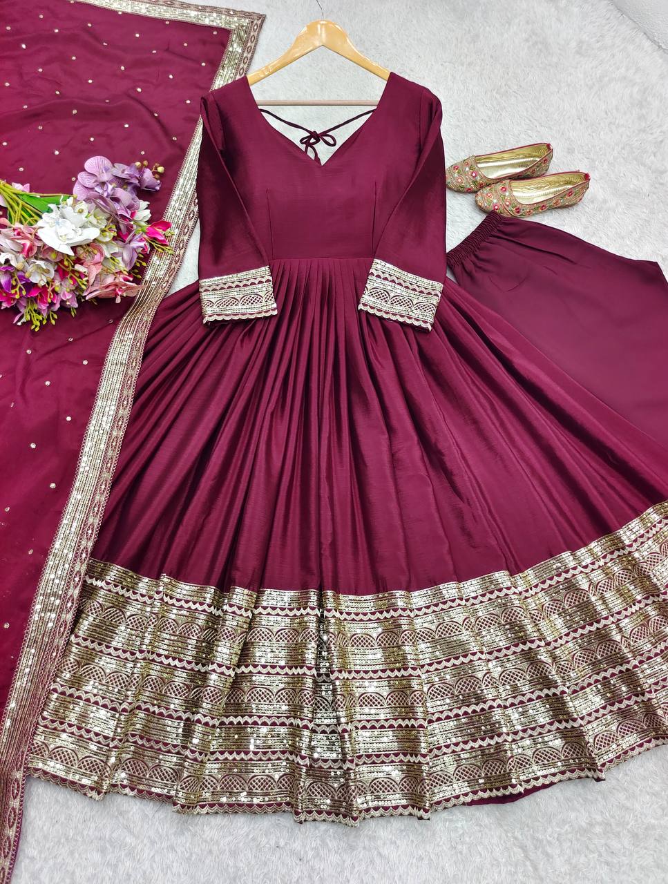 Designer Function Wear Wine Color Exclusive Gown