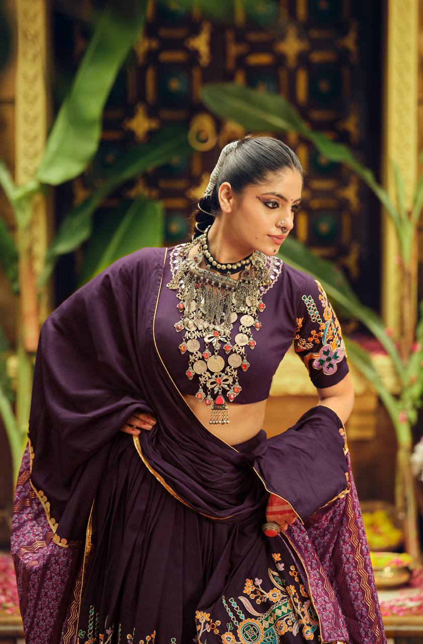 Awesome Teal Blue Rayon With Foil Print Lehenga Choli