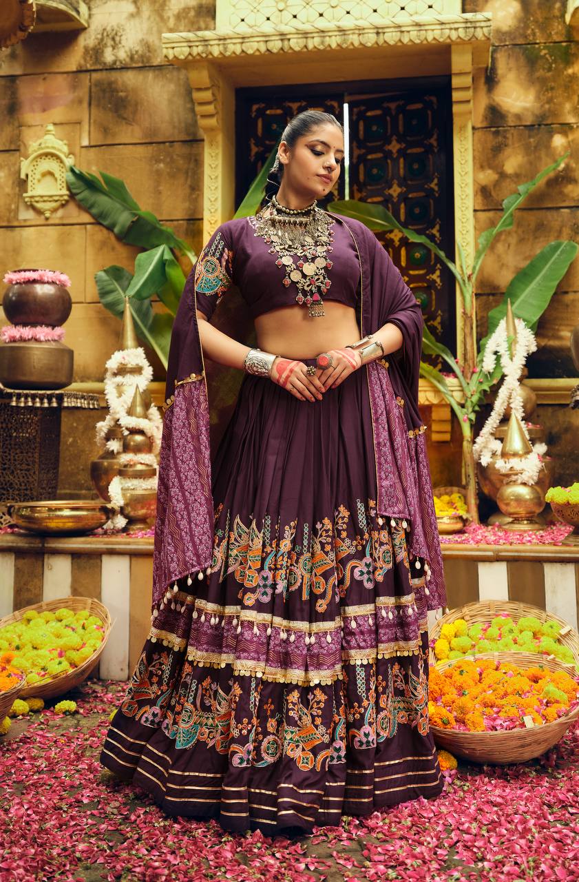 Awesome Teal Blue Rayon With Foil Print Lehenga Choli