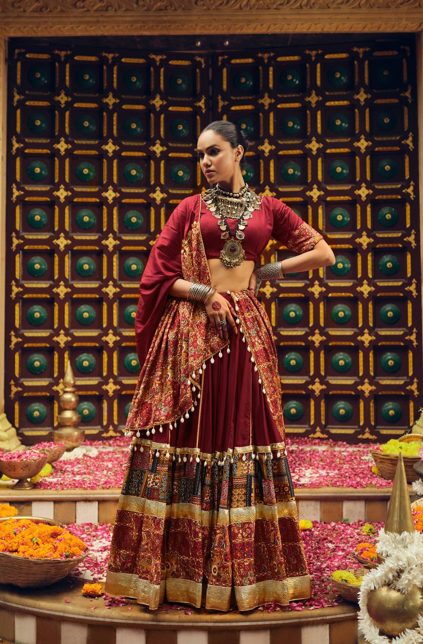 Awesome Teal Blue Rayon With Foil Print Lehenga Choli